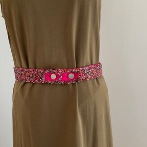 New Hot pink satin beaded belt closure with two mealt buttons